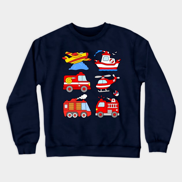 Toddler Firefighter Cars Firetrucks Kids Crewneck Sweatshirt by samshirts